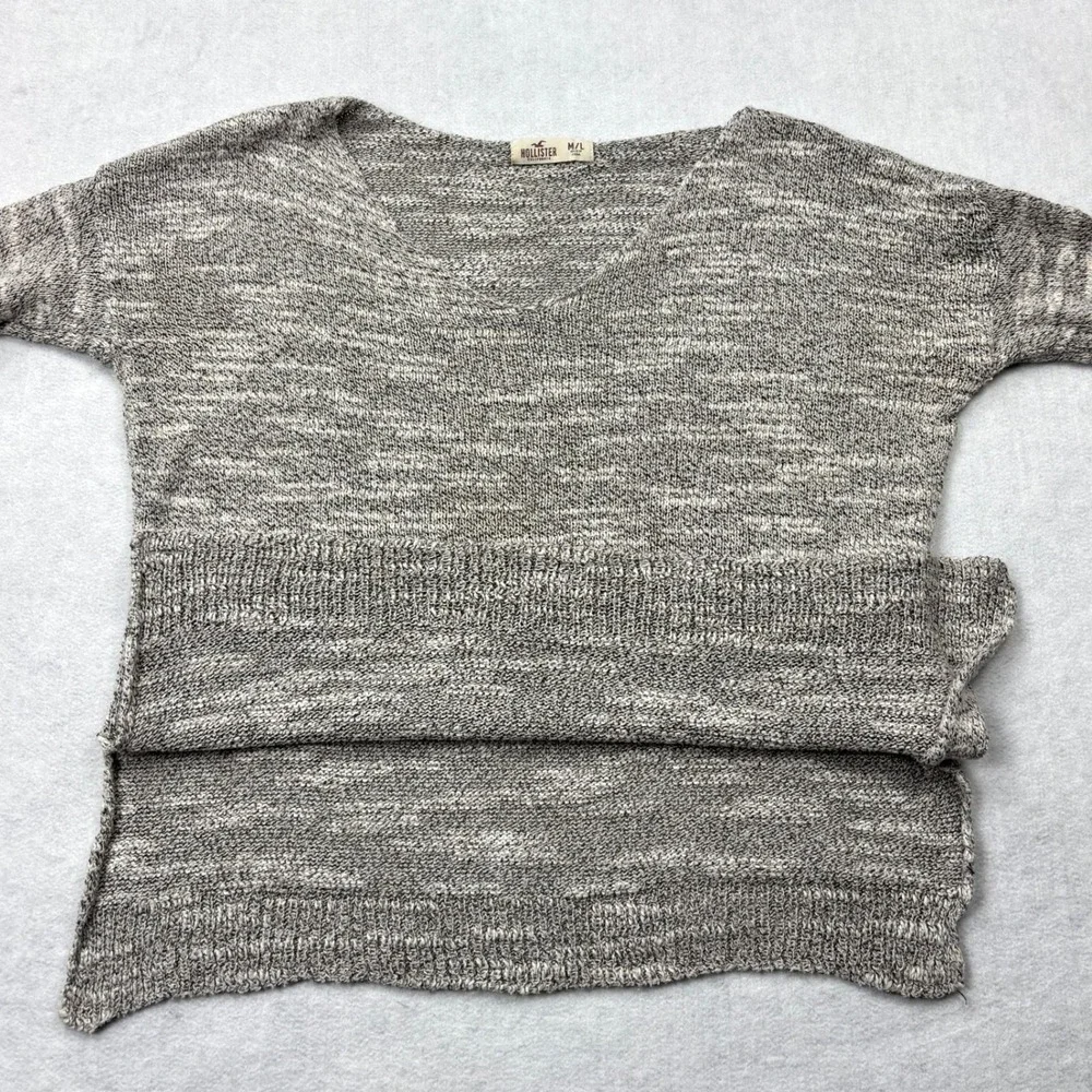 Hollister Womens Marled V-Neck Knit Sweater Grey White Space Dye M/L 3R2897